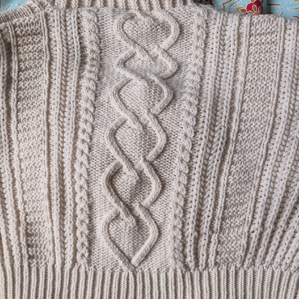 Cream/Off-White Cable Knit Cardigan with Puffy Sleeves - Picture 7 of 7